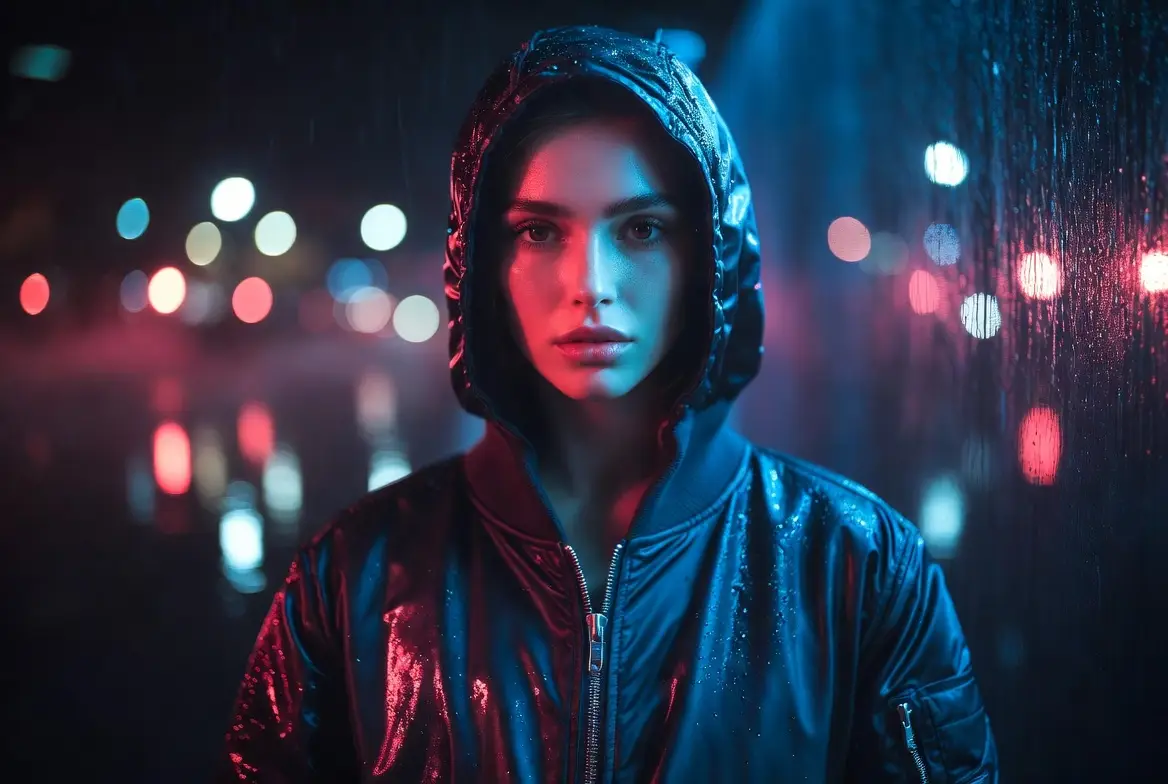 A moody streetwear portrait featuring dramatic lighting contrast and a crisp editorial tone.